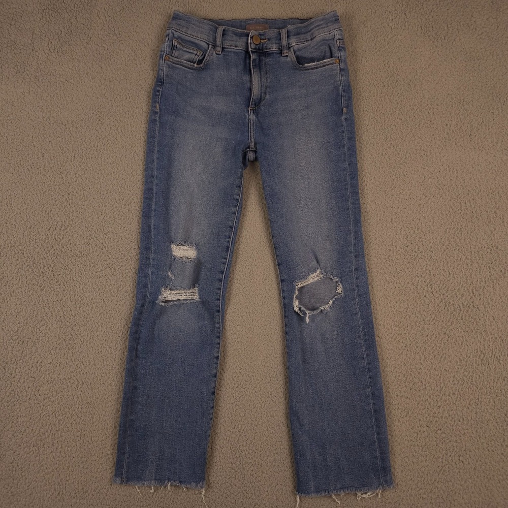 DL1961 Jeans Womens 27 Blue Mara Straight Mid Rise Instasculpt Ankle Distressed
